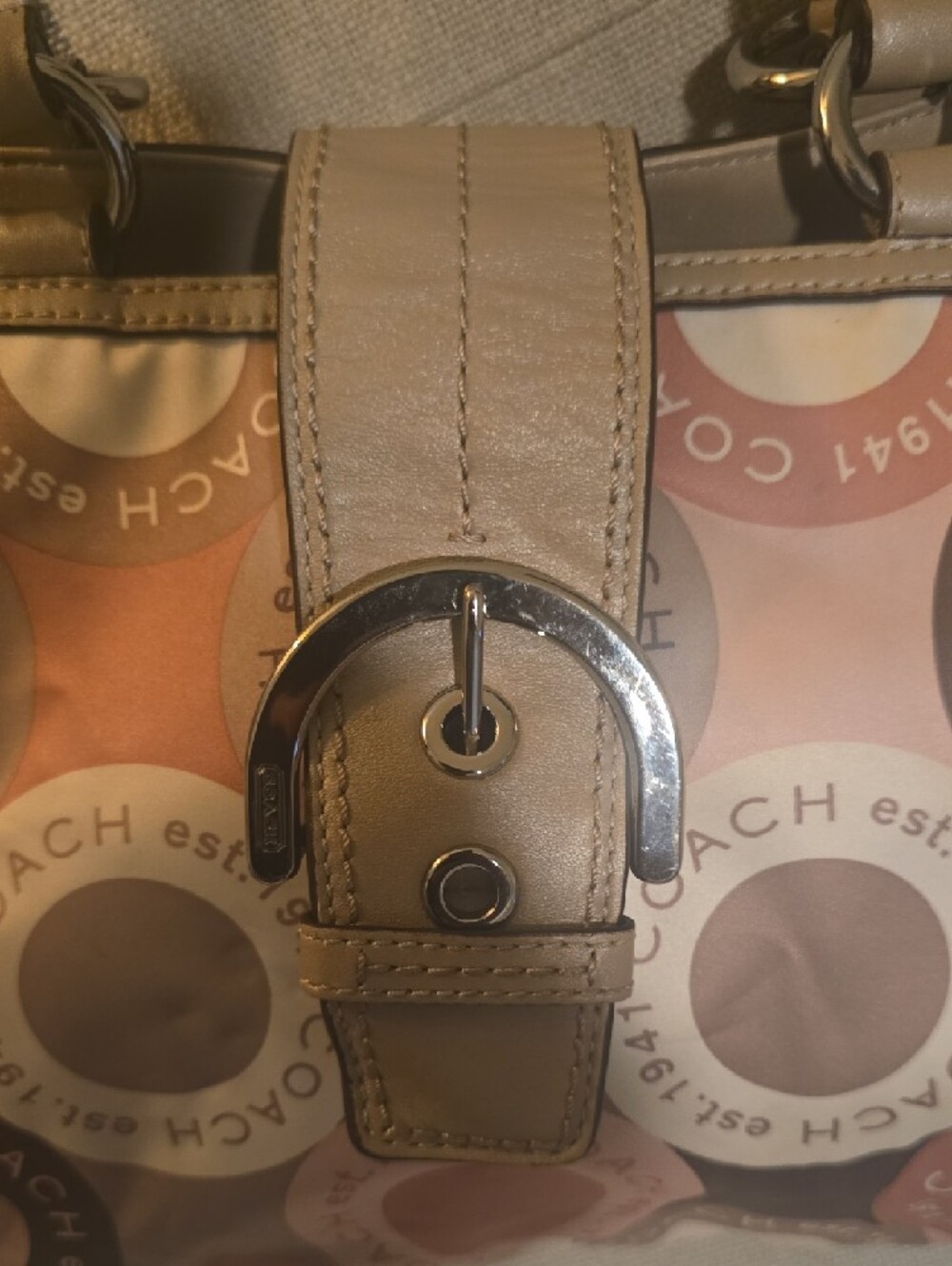 Coach Soho 2011 Beige and Pink Circle-Print Leather-Trim Shoulder Bag - Picture 5 of 14